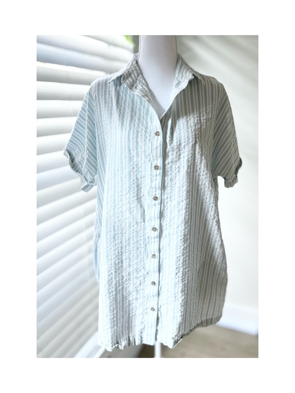 Rip Curl Light Blue and White Striped Button-Up Dress